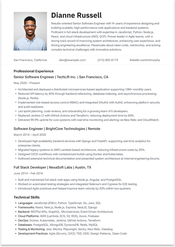 ATS IT Engineer Clean CV template preview
