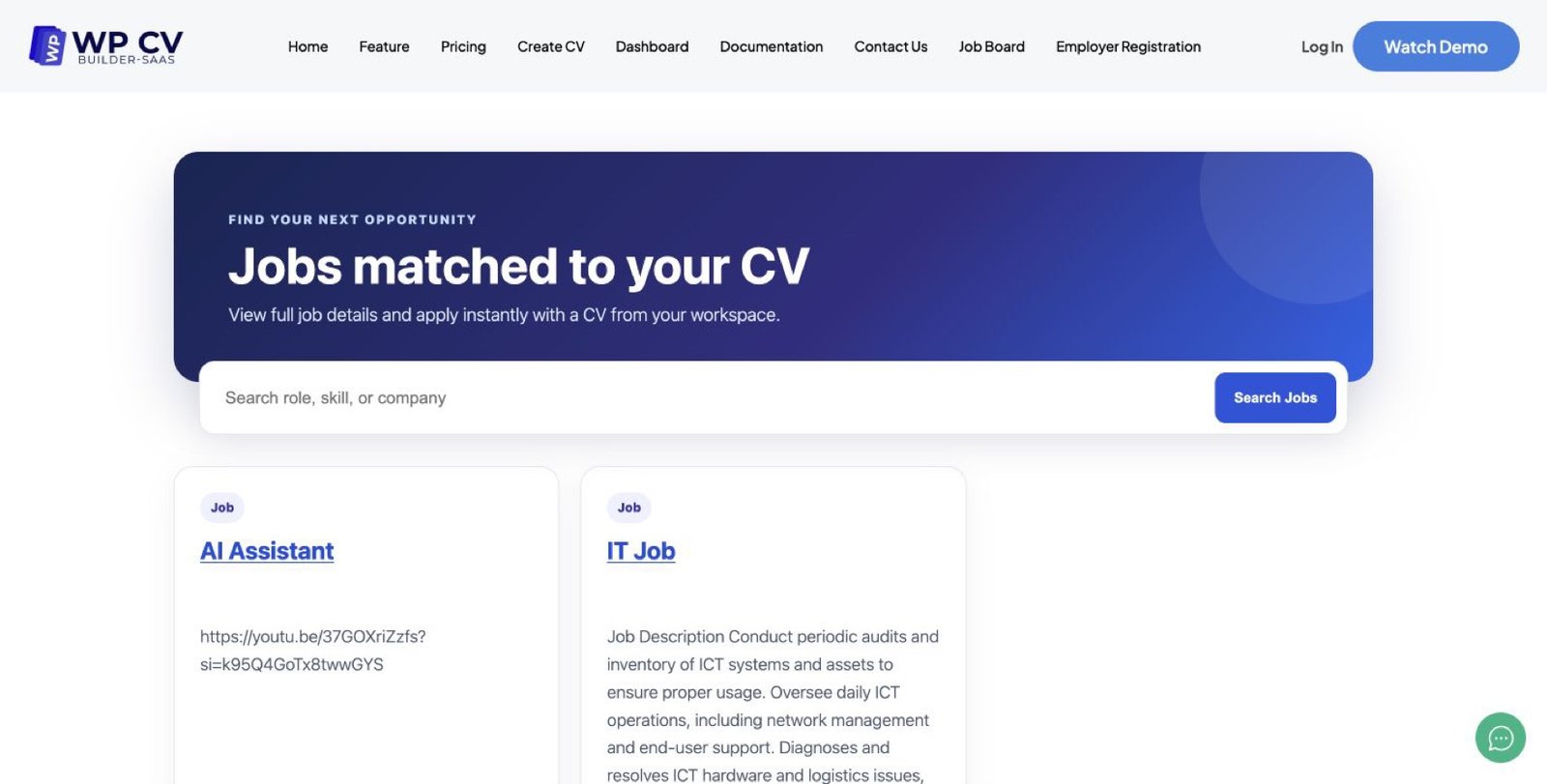 Real WP CV Builder job board