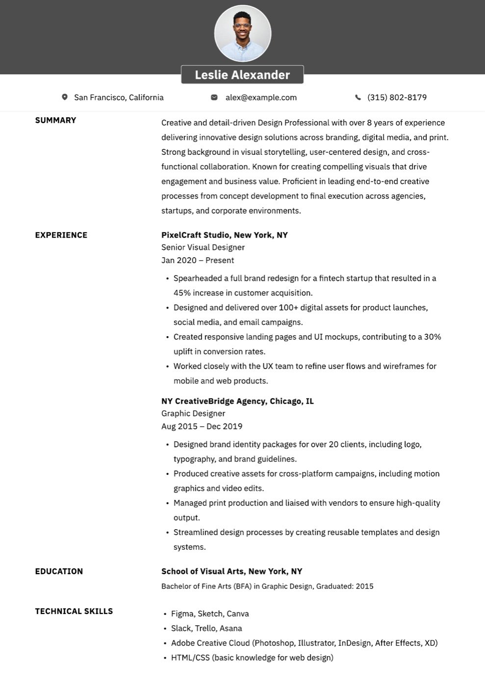 Product design ATS resume template with profile photo