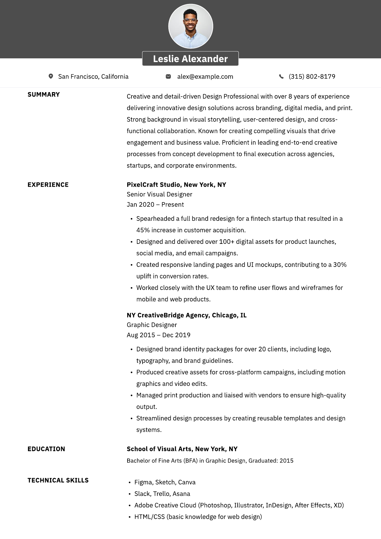 ATS Arts Profile CV template preview