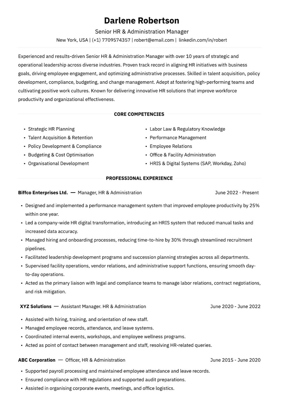 Human resources specialist ATS resume template