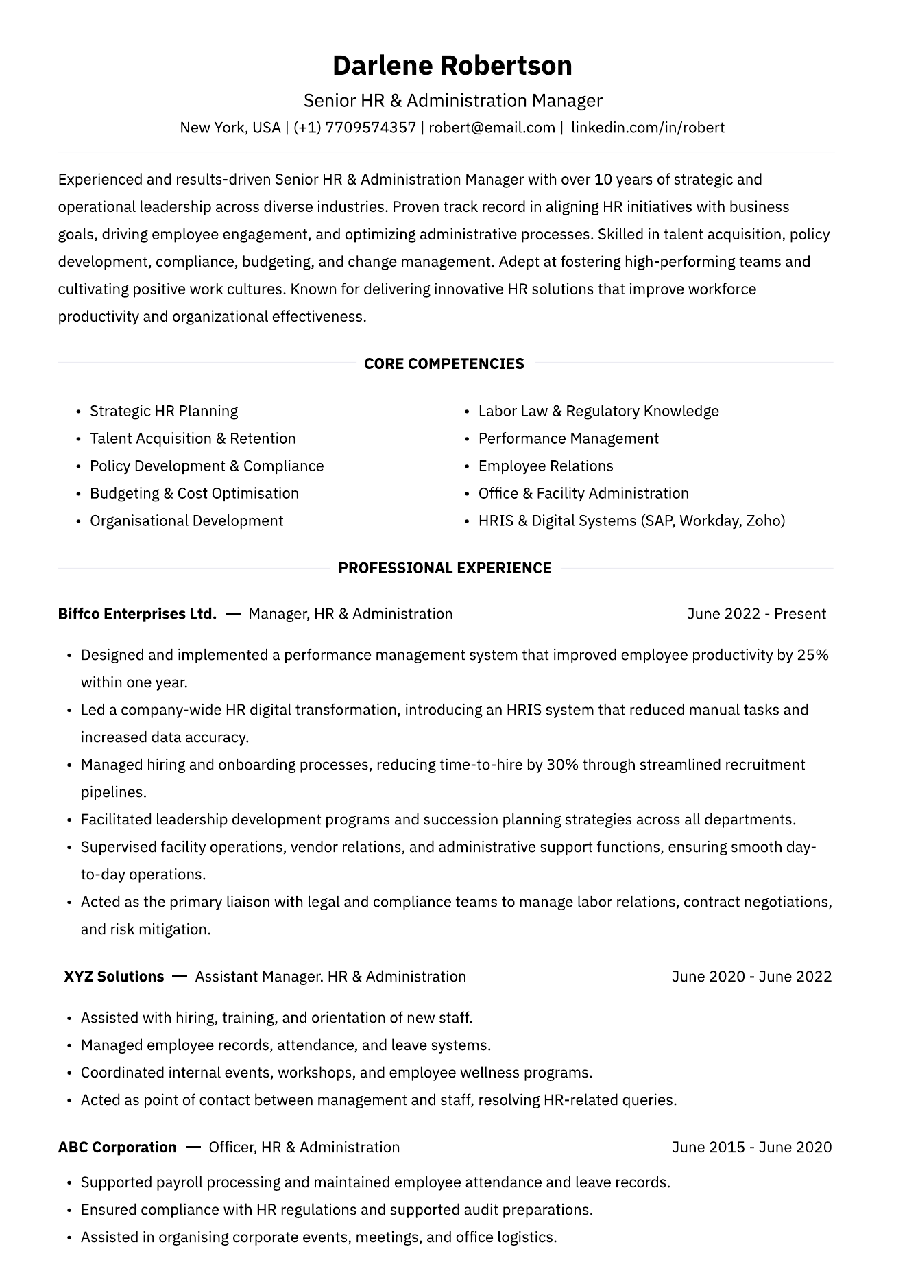ATS HR Centered CV template preview