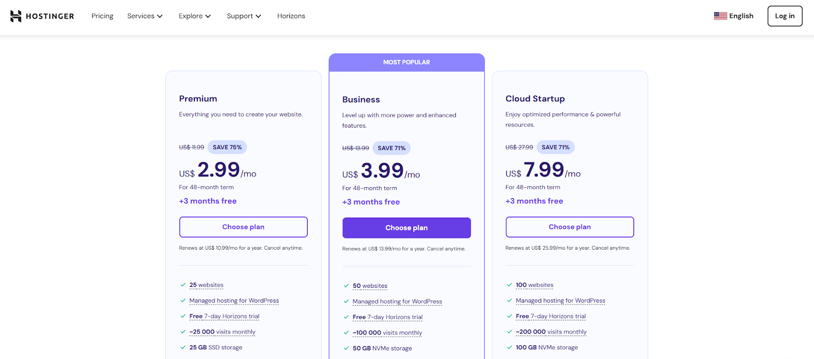 hostinger wordpress hosting pricing