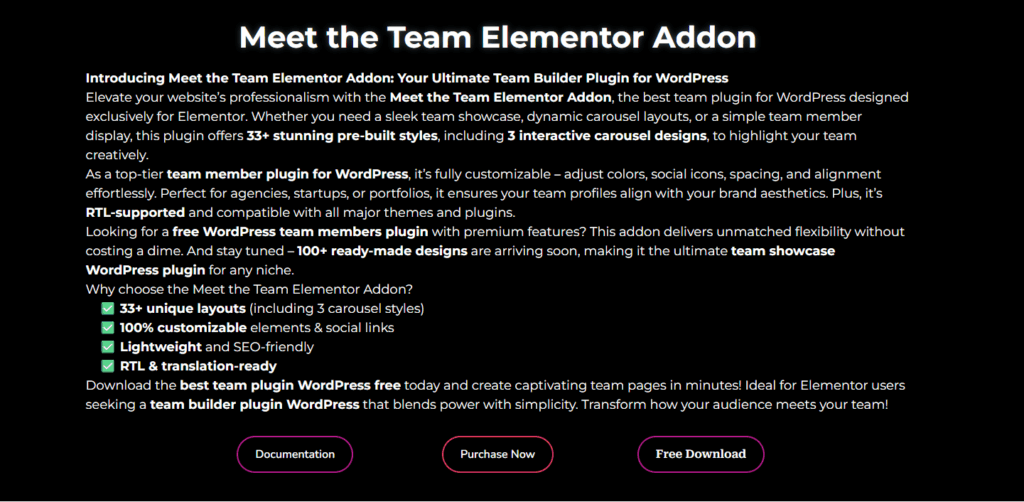 meet the team elementor addon