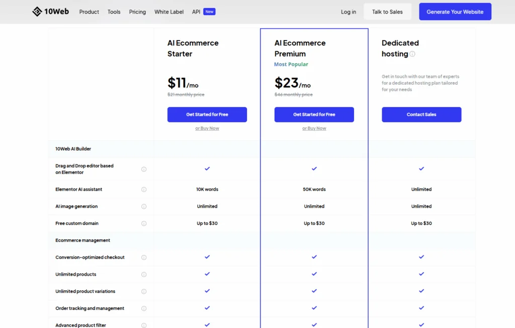 Affordable WordPress Hosting Services For SaaS Business 2025 5 10 web pricing page