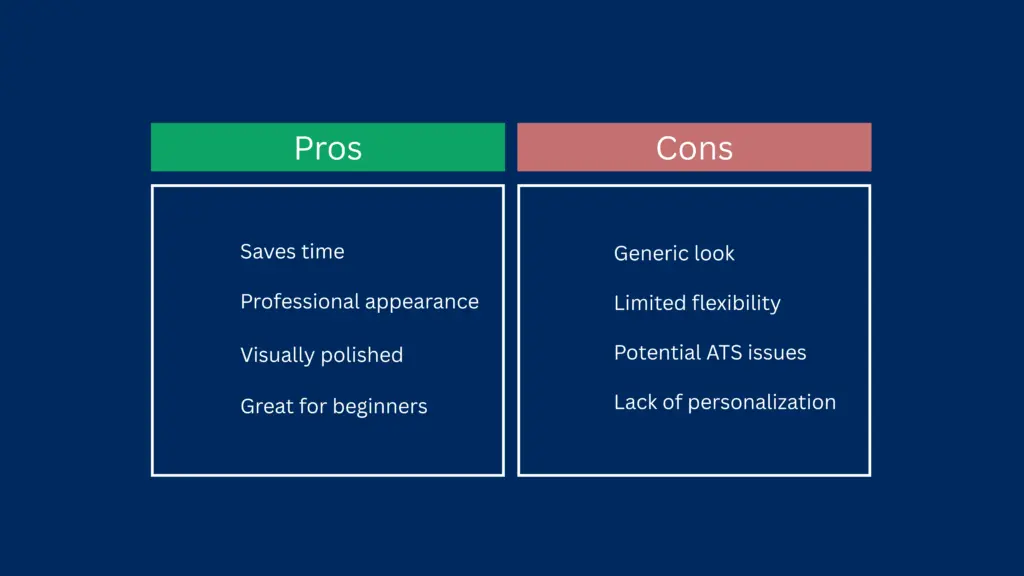 Comparison of pros and cons of using resume templates in 2025