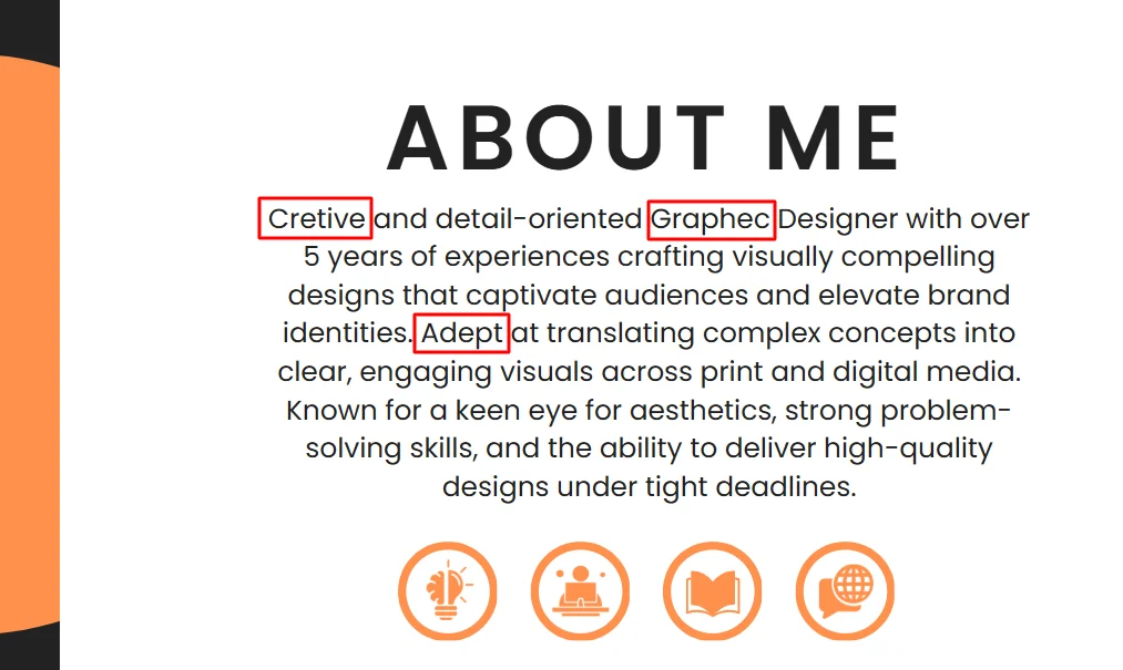 typo and spelling resume mistakes in about me section