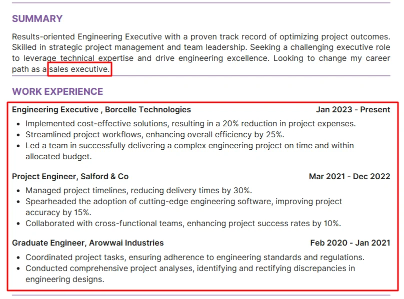Irrelevant Work Experience